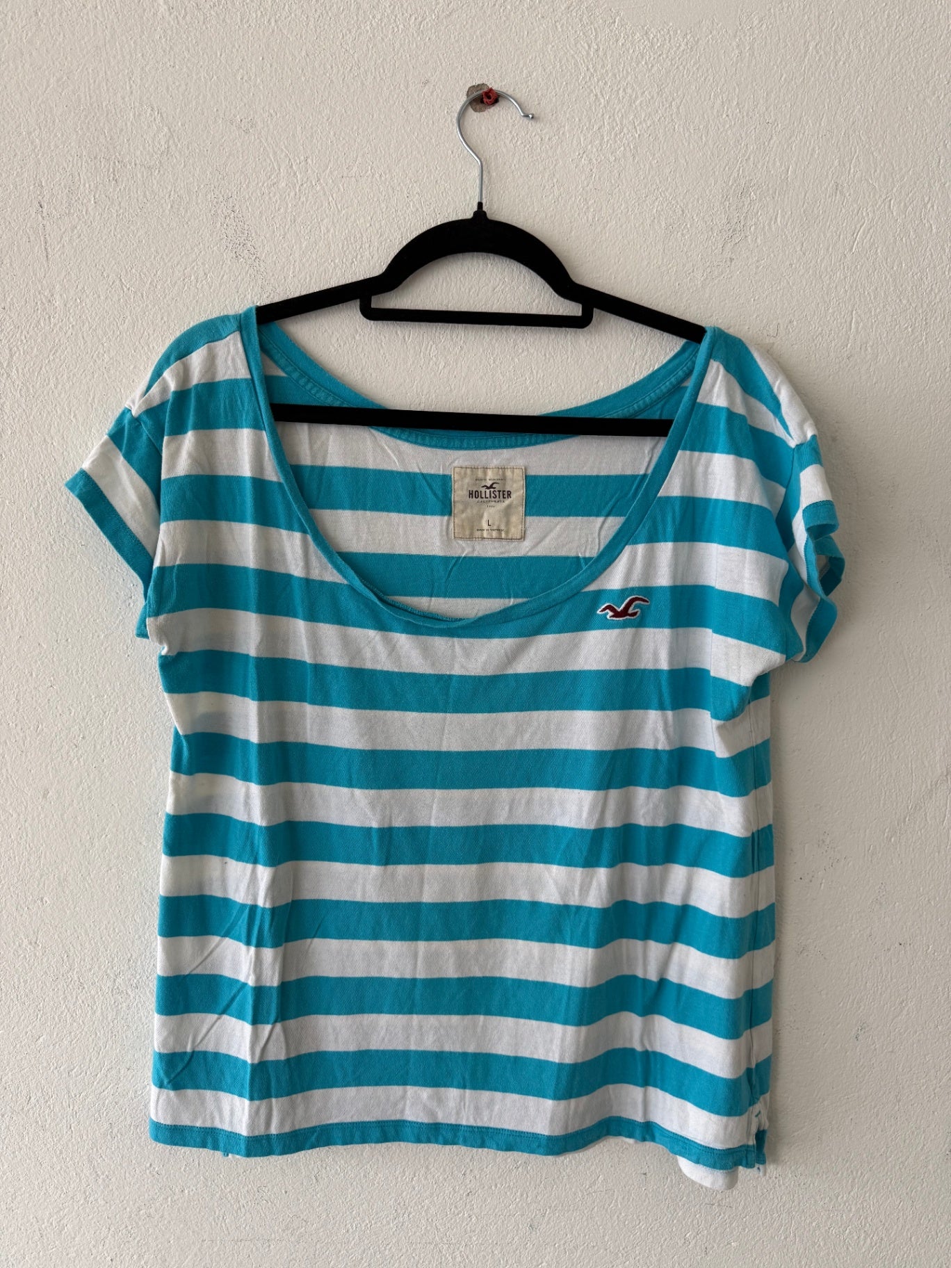 Hollister Top L Türkisweiß gestreift