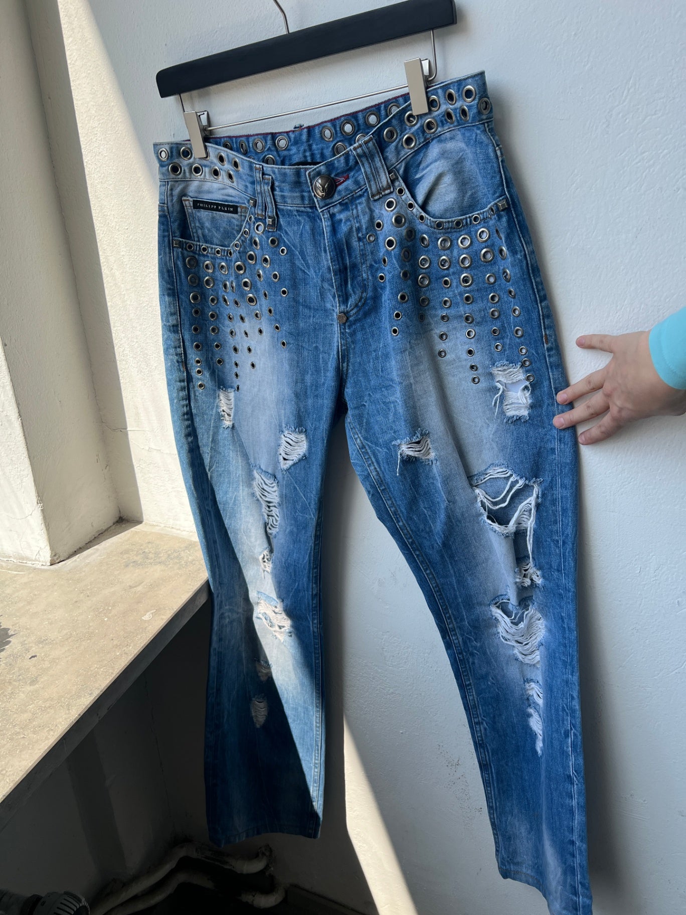 Phillipp Plein Jeans W34 Blau mit Silber Nieten