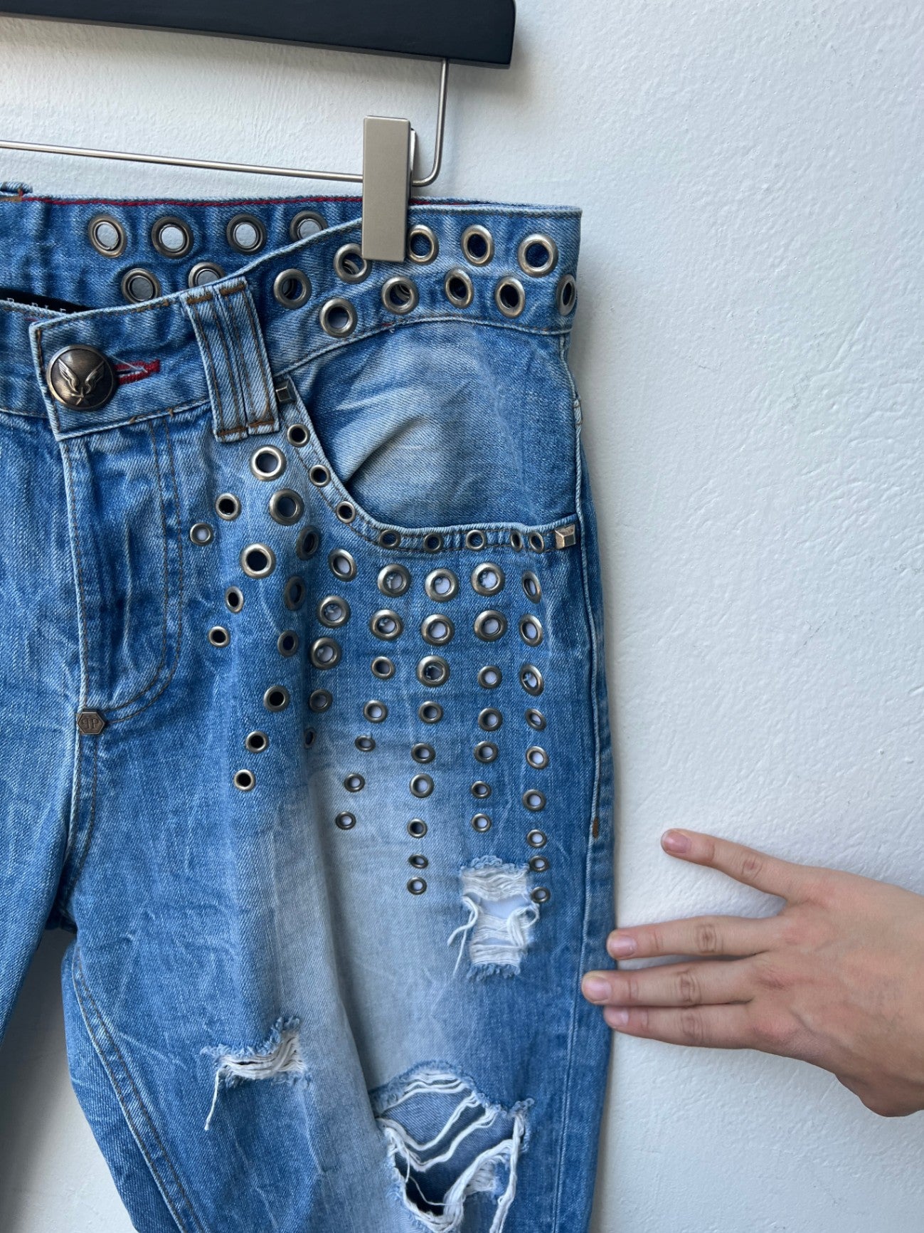 Phillipp Plein Jeans W34 Blau mit Silber Nieten
