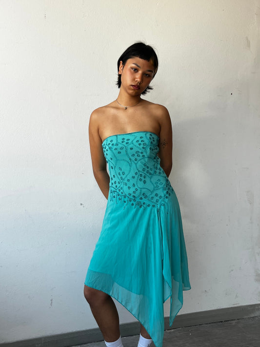 Ärmelloses Abendkleid Türkis/Blau