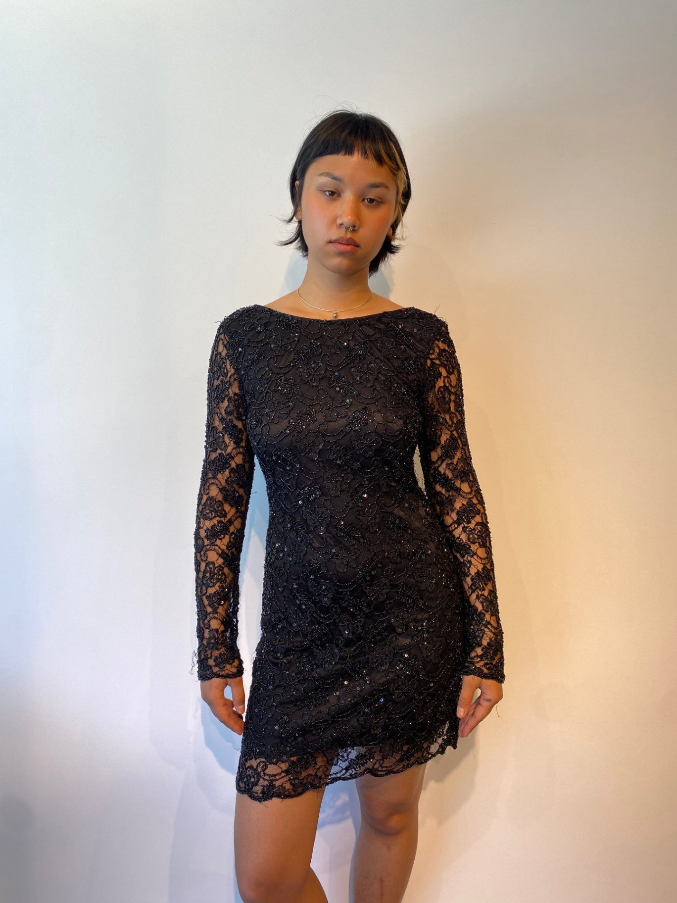 Spitzen Kleid S Schwarz mit Pailletten