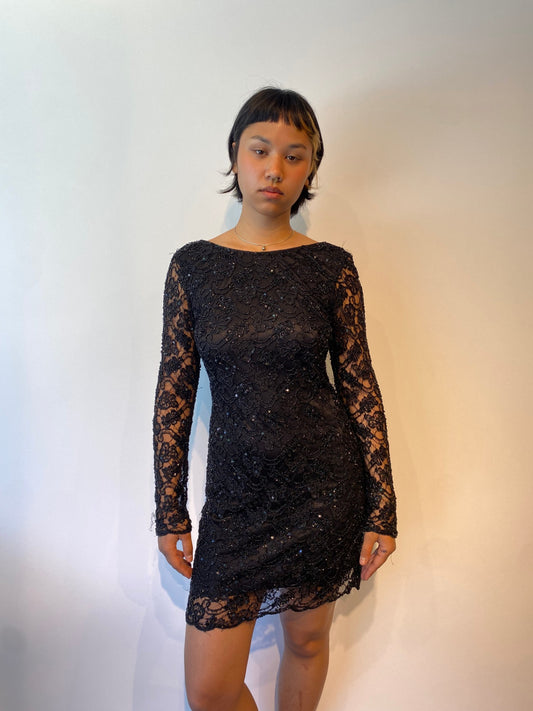 Spitzen Kleid S Schwarz mit Pailletten