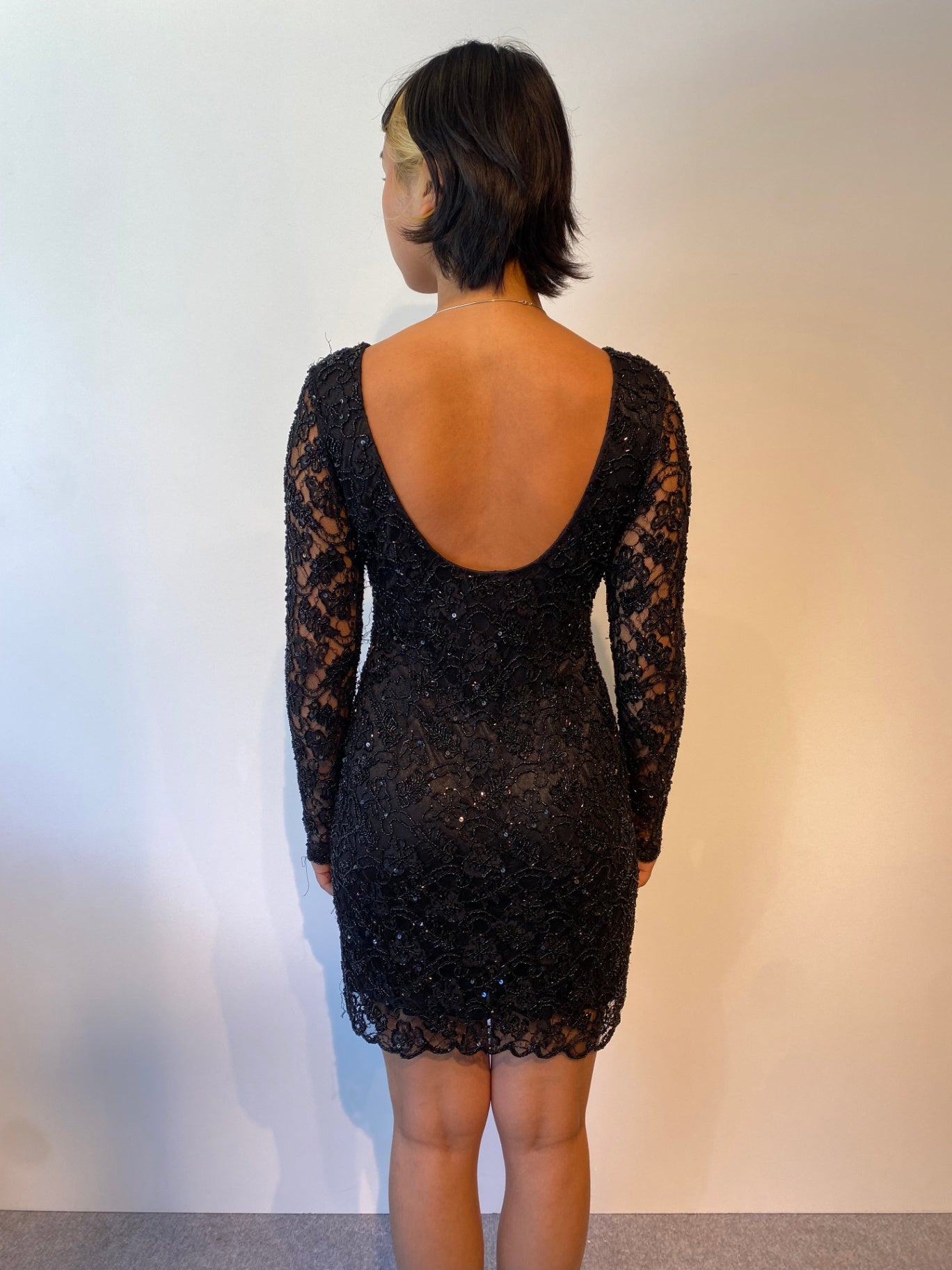 Spitzen Kleid S Schwarz mit Pailletten