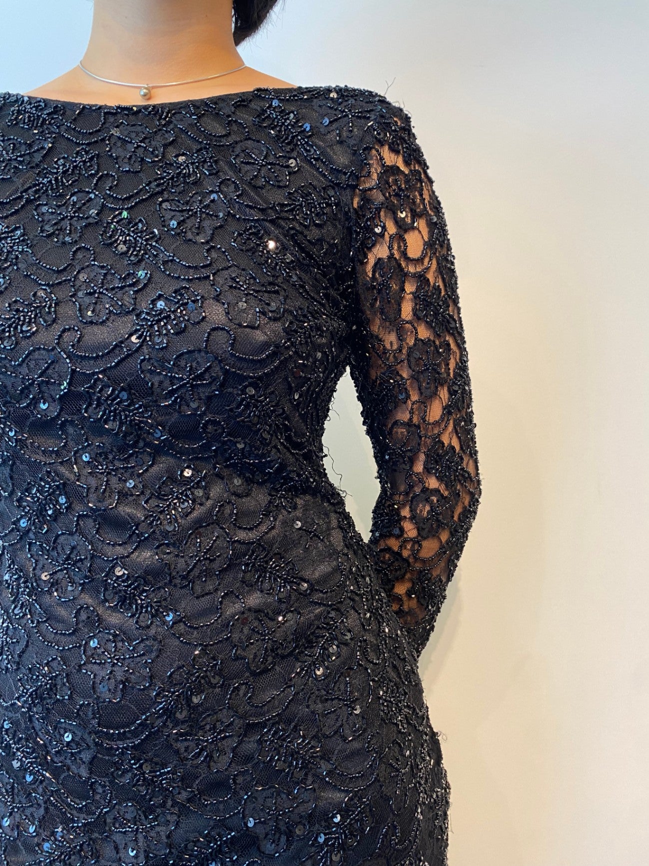 Spitzen Kleid S Schwarz mit Pailletten