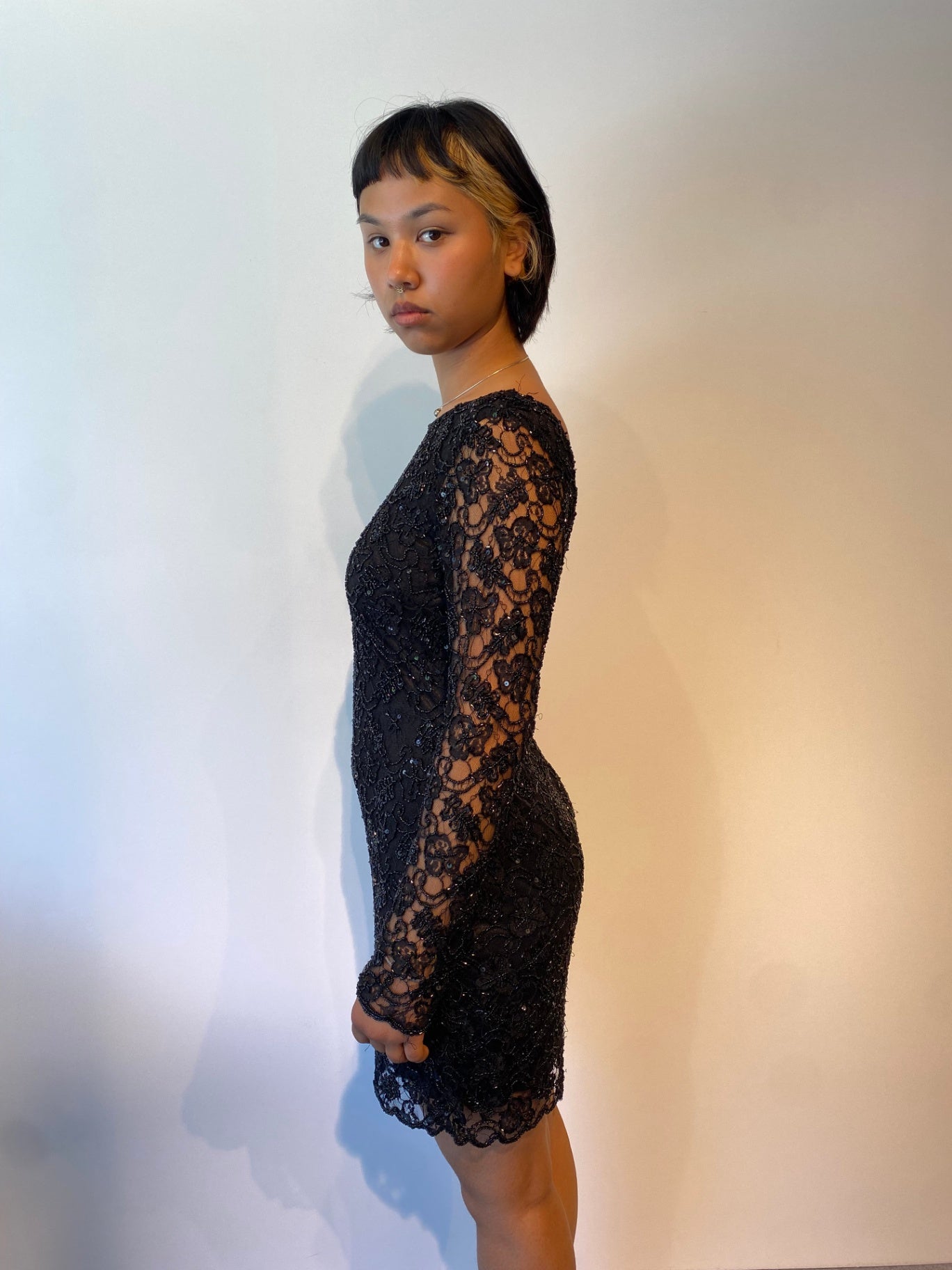 Spitzen Kleid S Schwarz mit Pailletten