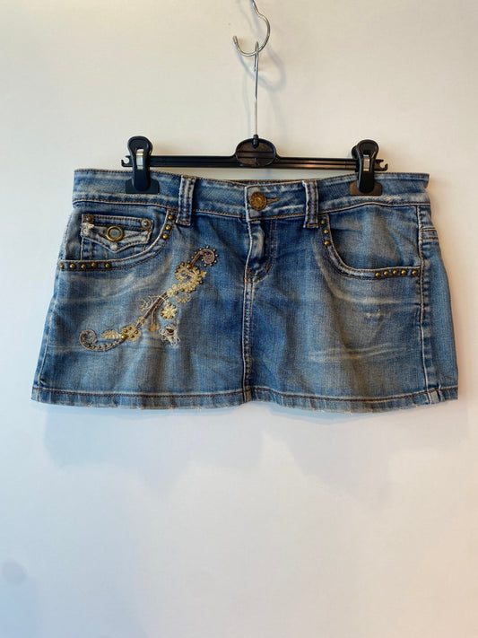 Denim Mini-Rock M Blau mit Goldenen Details