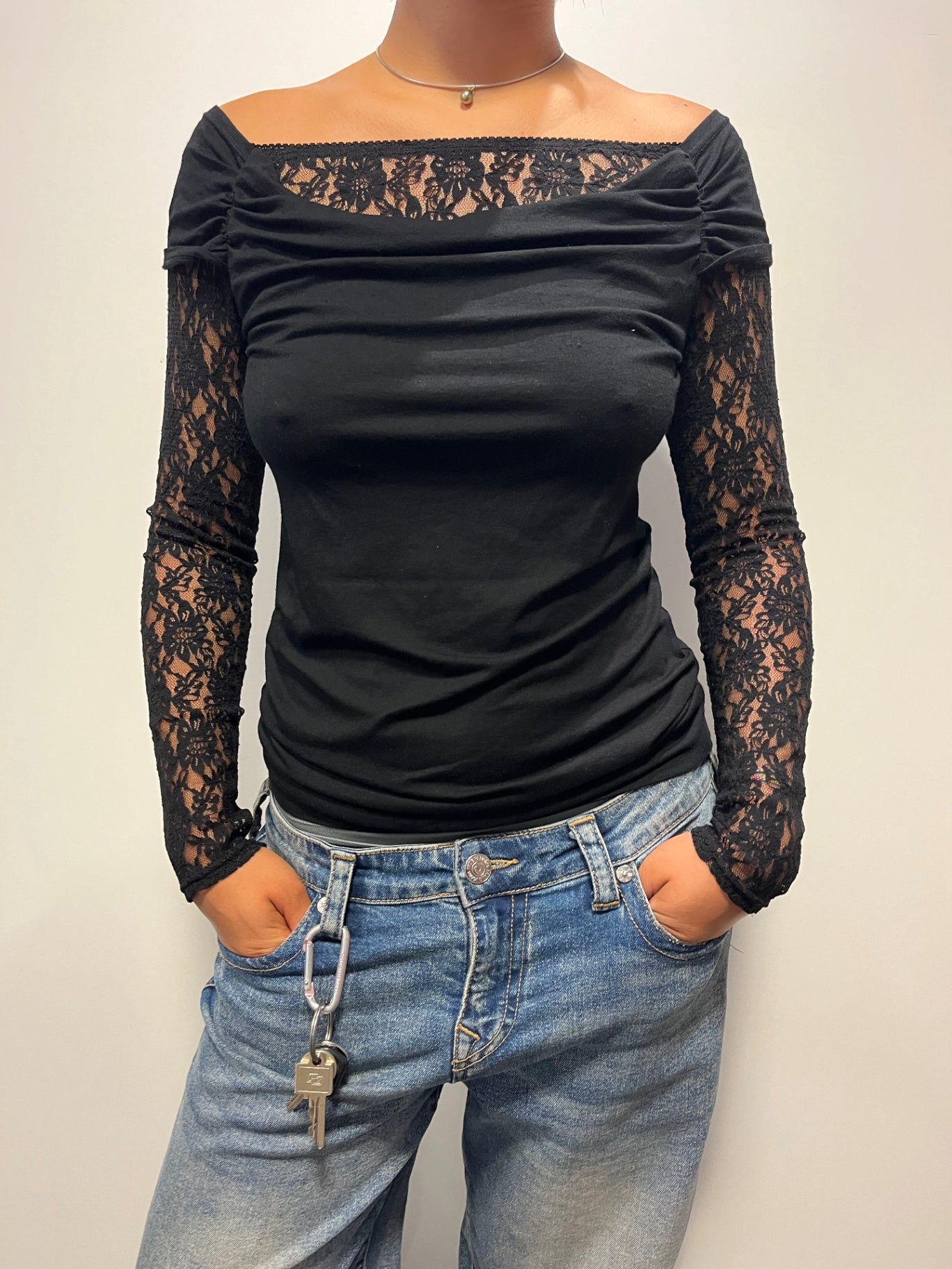 Longsleeve S Schwarz mit Spitze