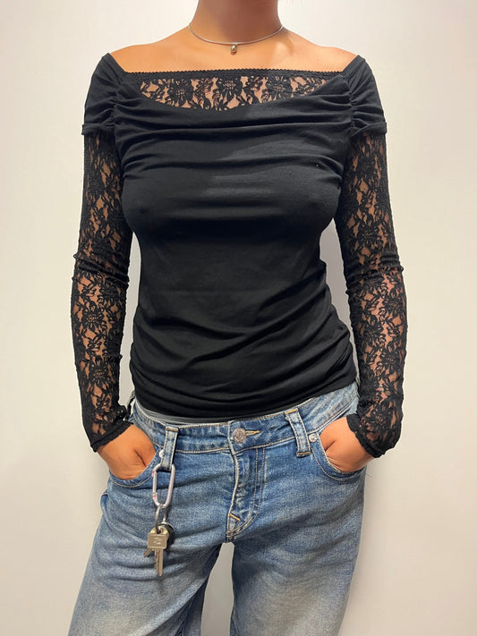 Longsleeve S Schwarz mit Spitze