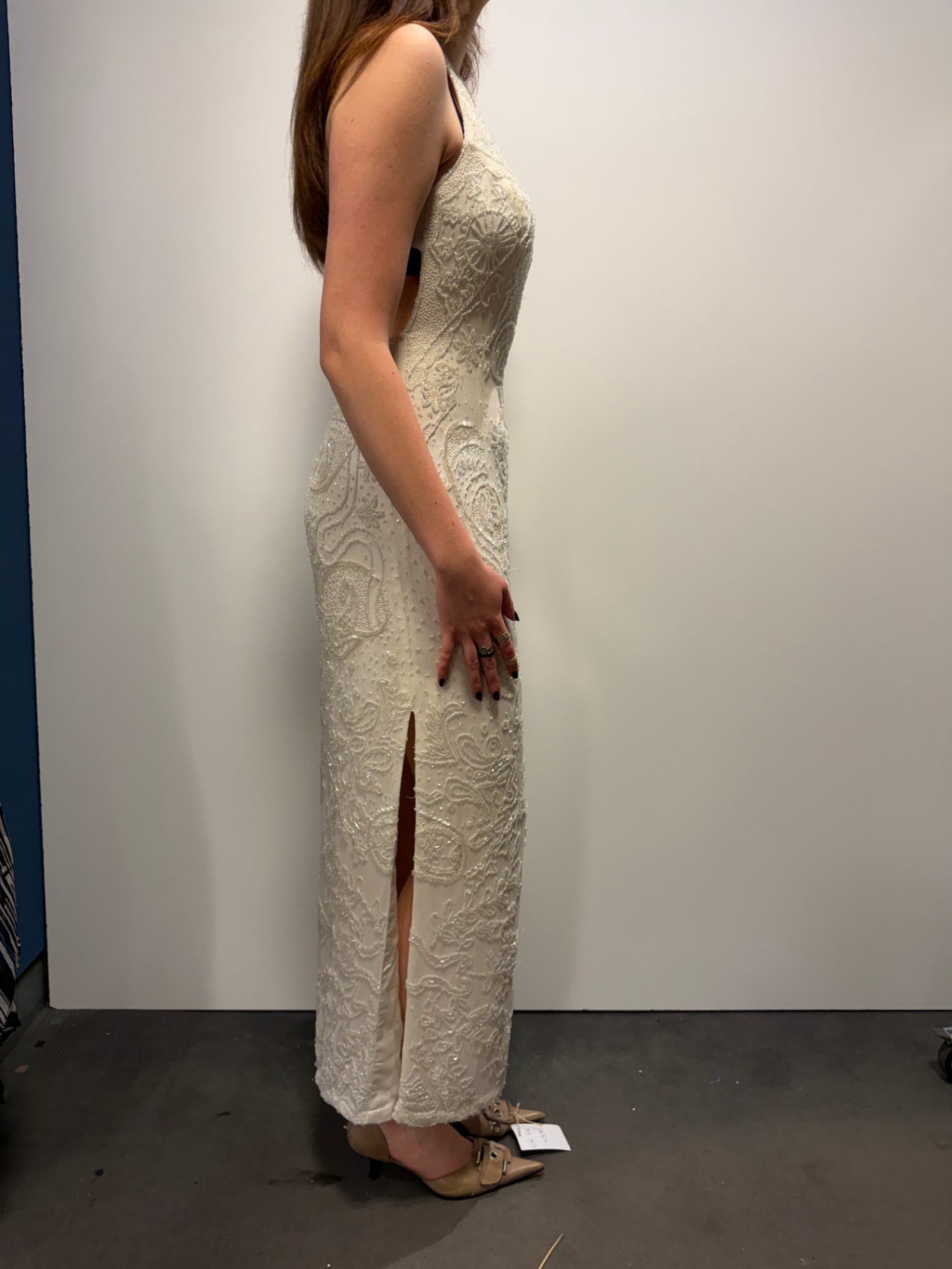 Vivian Caron Abendkleid S Creme voll bestickt