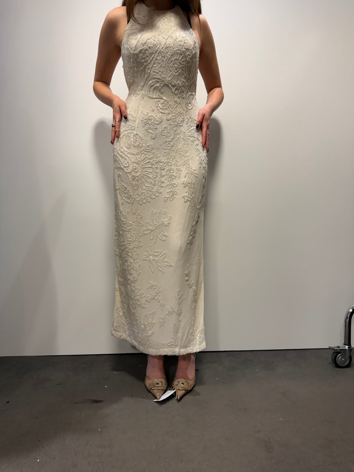 Vivian Caron Abendkleid S Creme voll bestickt