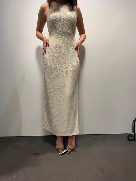 Vivian Caron Abendkleid S Creme voll bestickt
