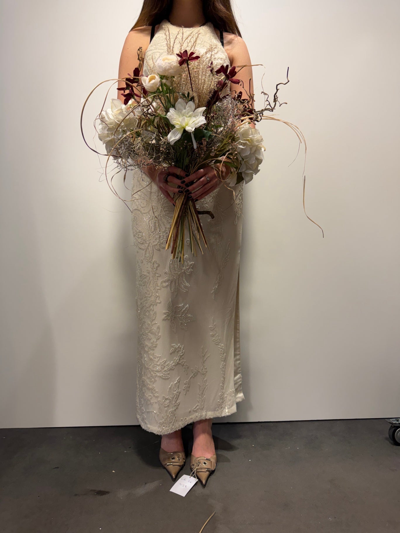 Vivian Caron Abendkleid S Creme voll bestickt