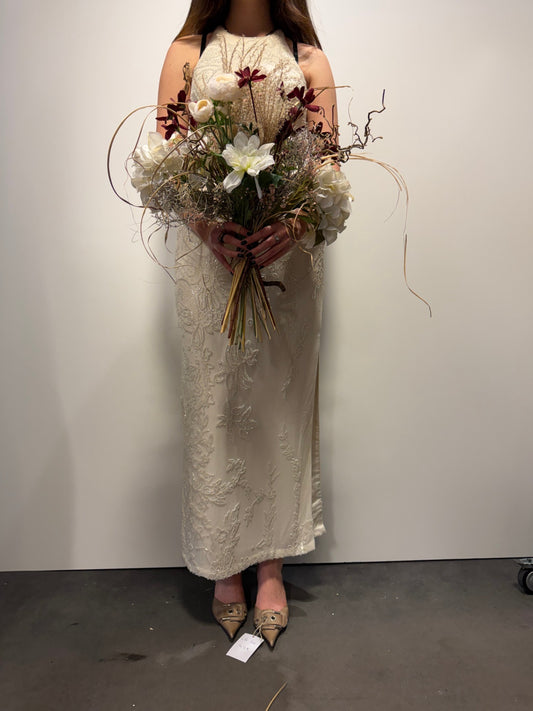 Vivian Caron Abendkleid S Creme voll bestickt