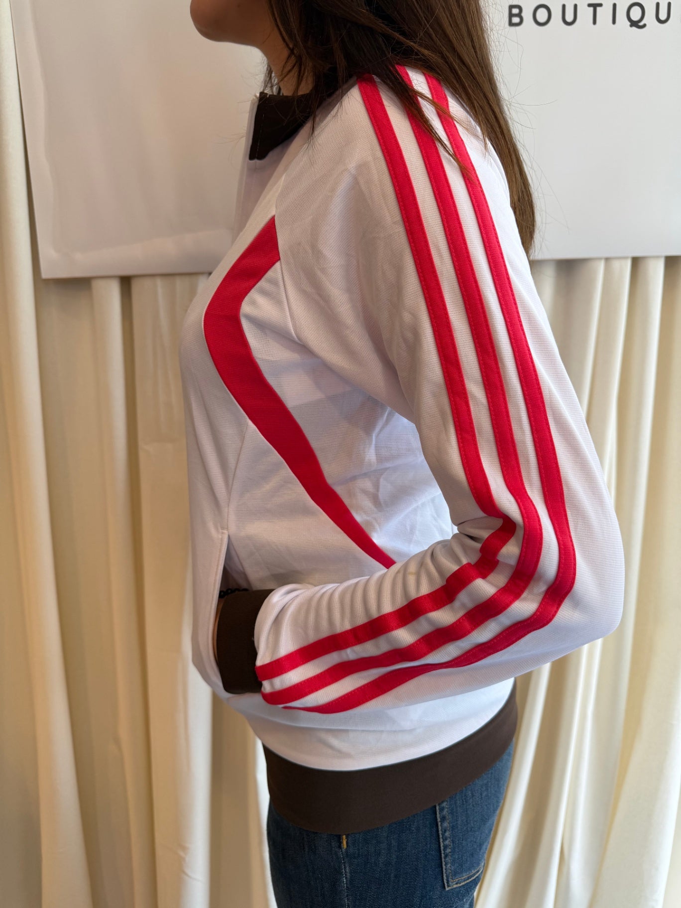 adidas Jacke S Weiß mit Rot-Details
