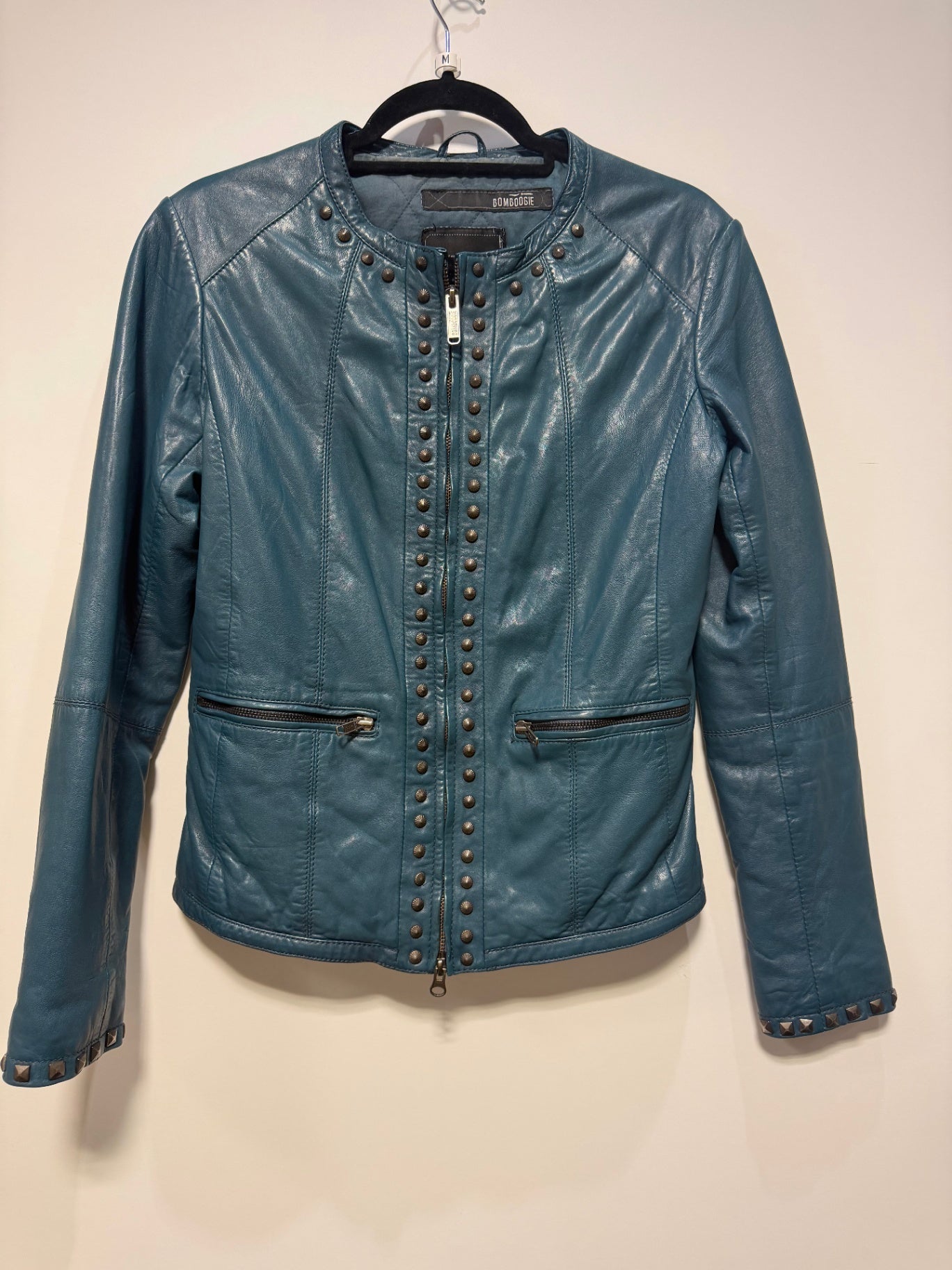 Lederjacke S Blautürkis mit Studs