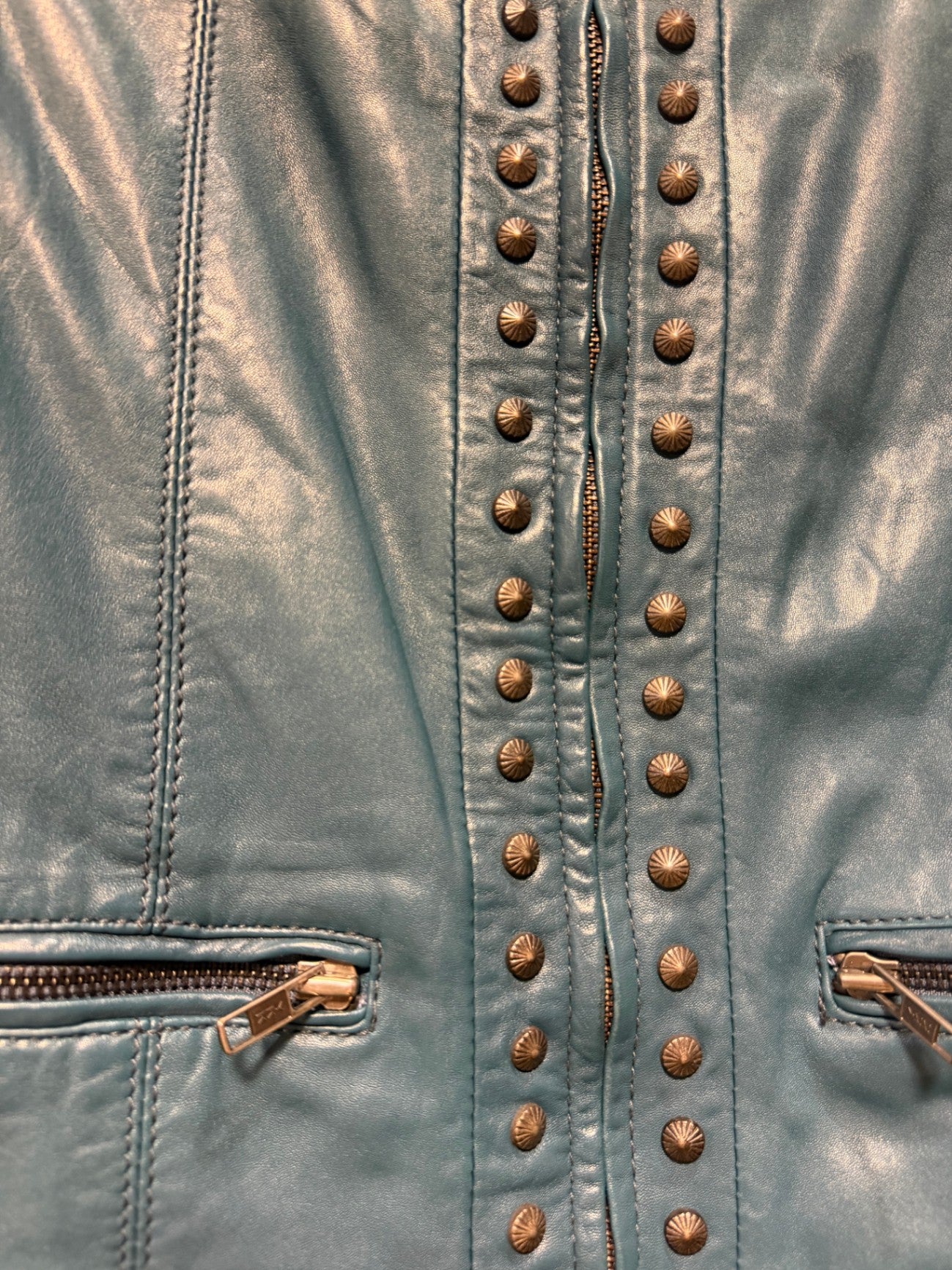 Lederjacke S Blautürkis mit Studs