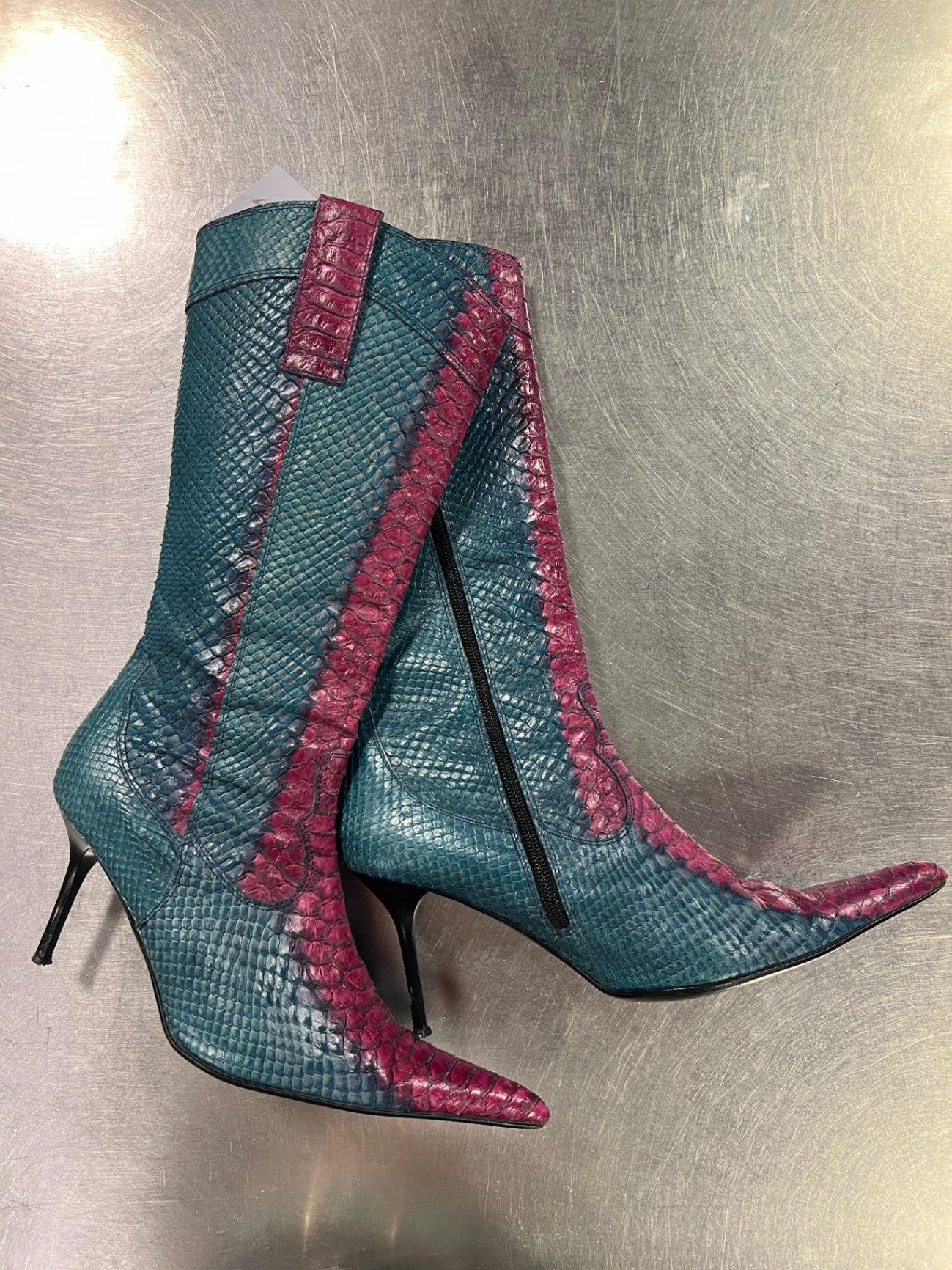 Stiefel 38 Blau Pink in Schlangenmuster