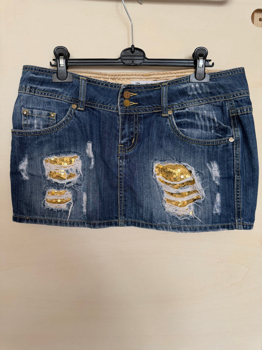 Jeansrock M mit goldenen Pailletten