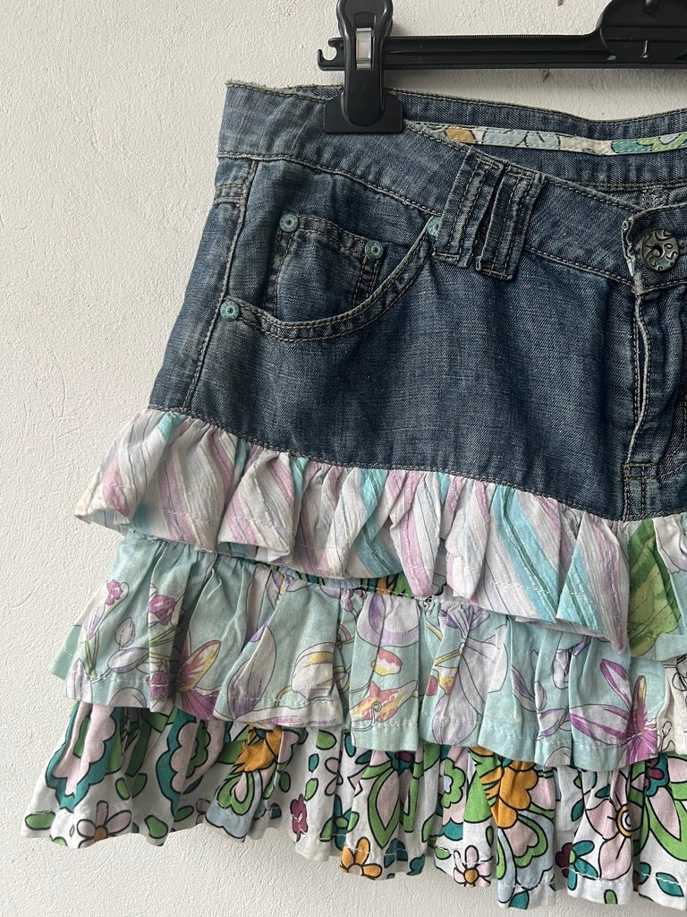 Rock M Bunt mit Blumenmuster, Blau, Grün, Lila, Orange, Weiß