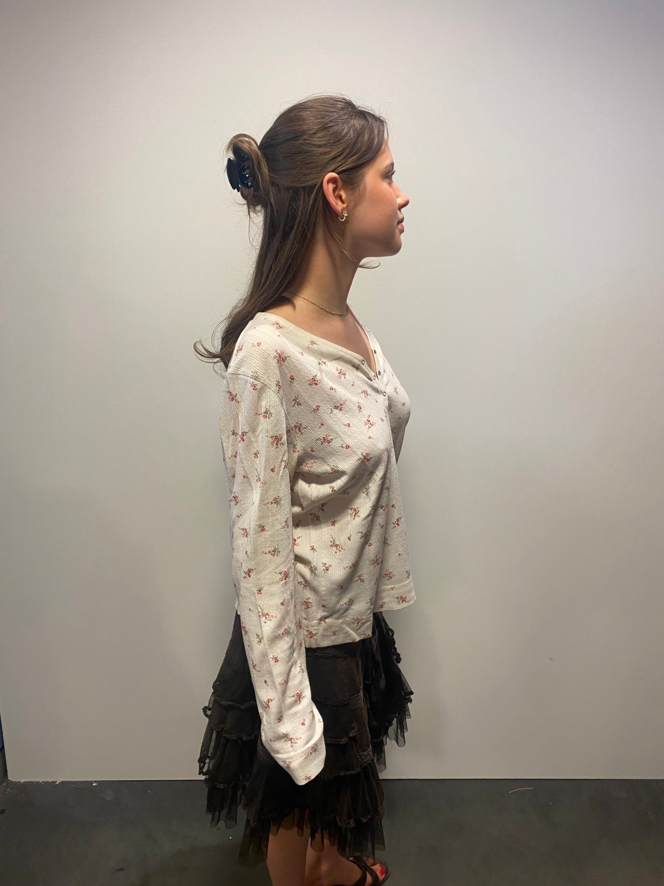 Longsleeve M Beige mit Florals