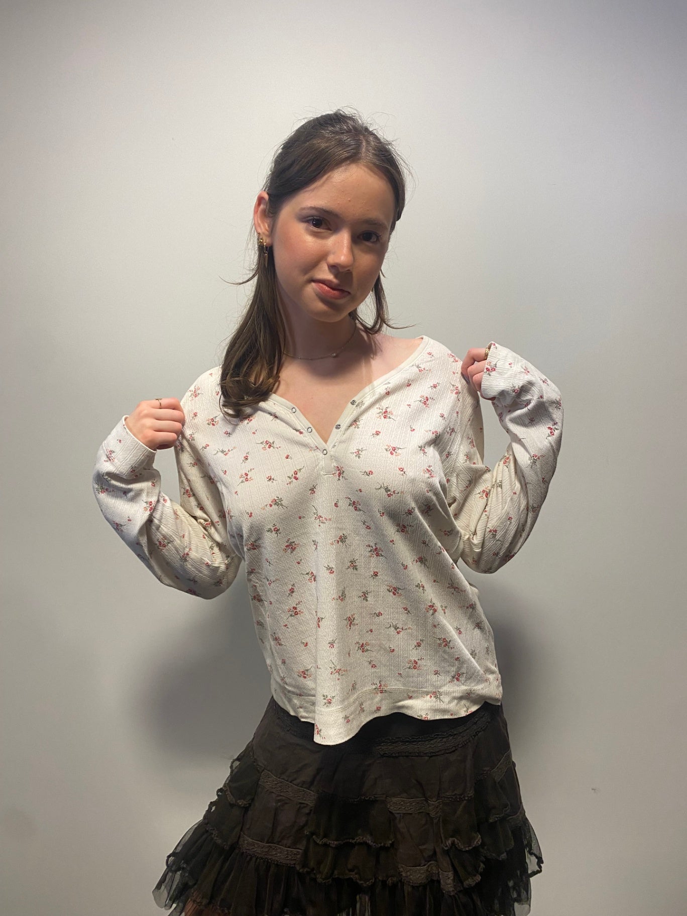 Longsleeve M Beige mit Florals