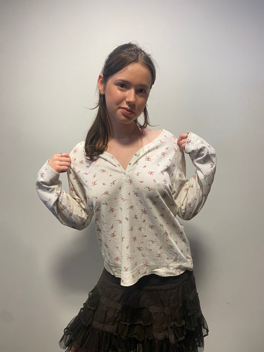 Longsleeve M Beige mit Florals