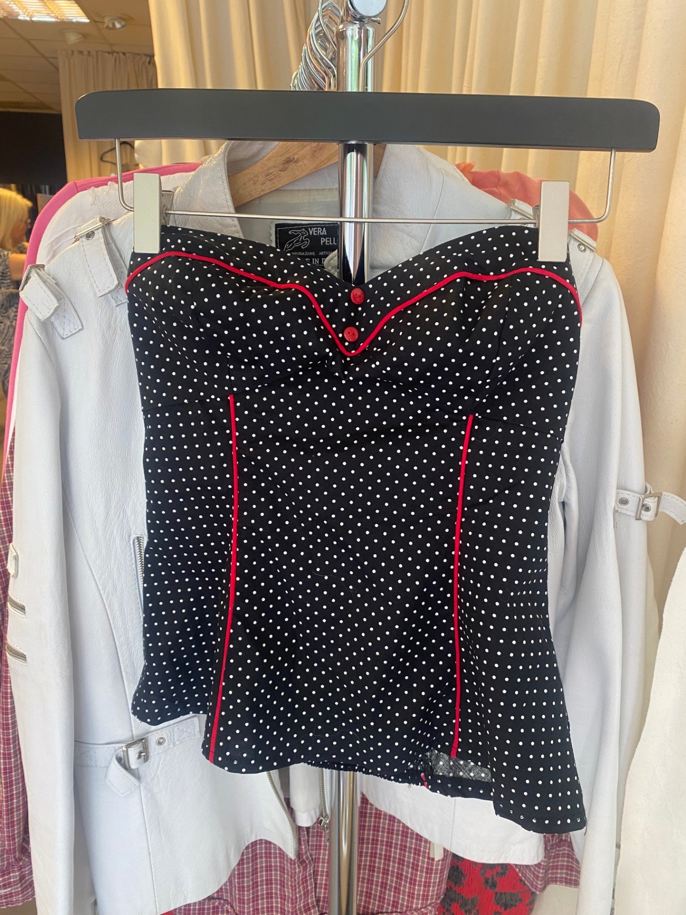 Bandeau Top S Schwarz mit weißen Punkten