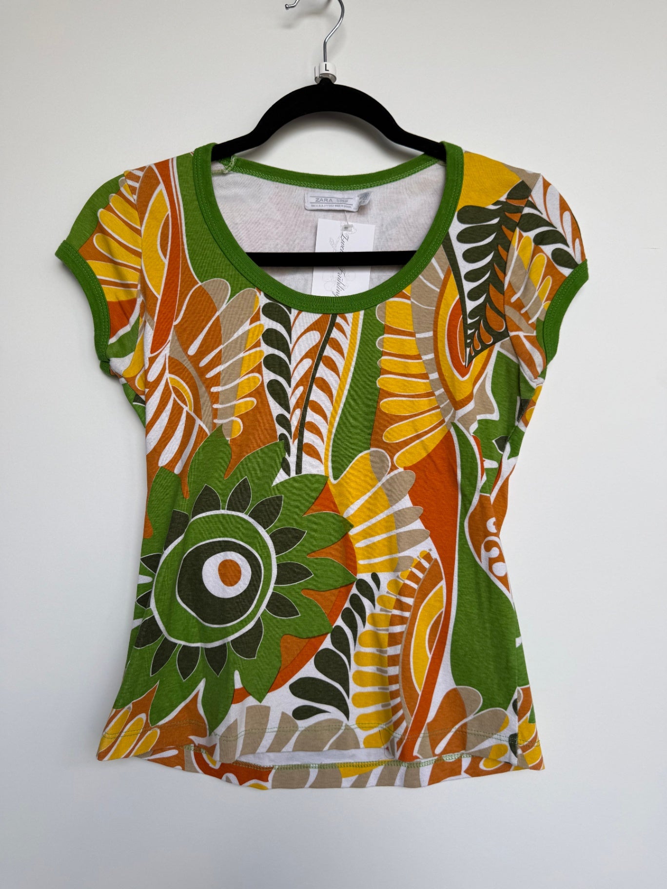 ZARA Top Unbekannt Mehrfarbig (Grün, Orange, Beige, Schwarz, Weiß)