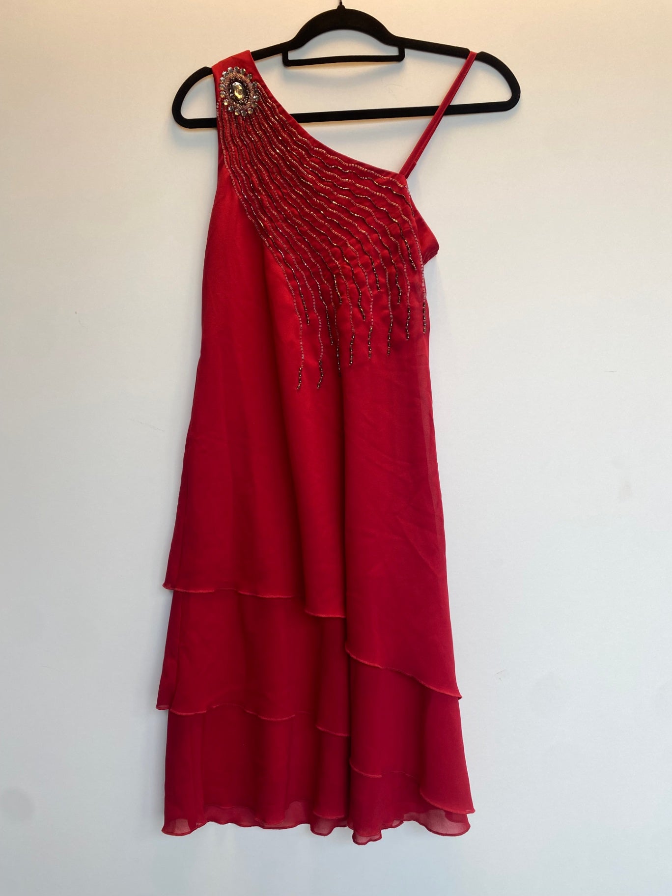 Kleid 34 Rot mit Perlen