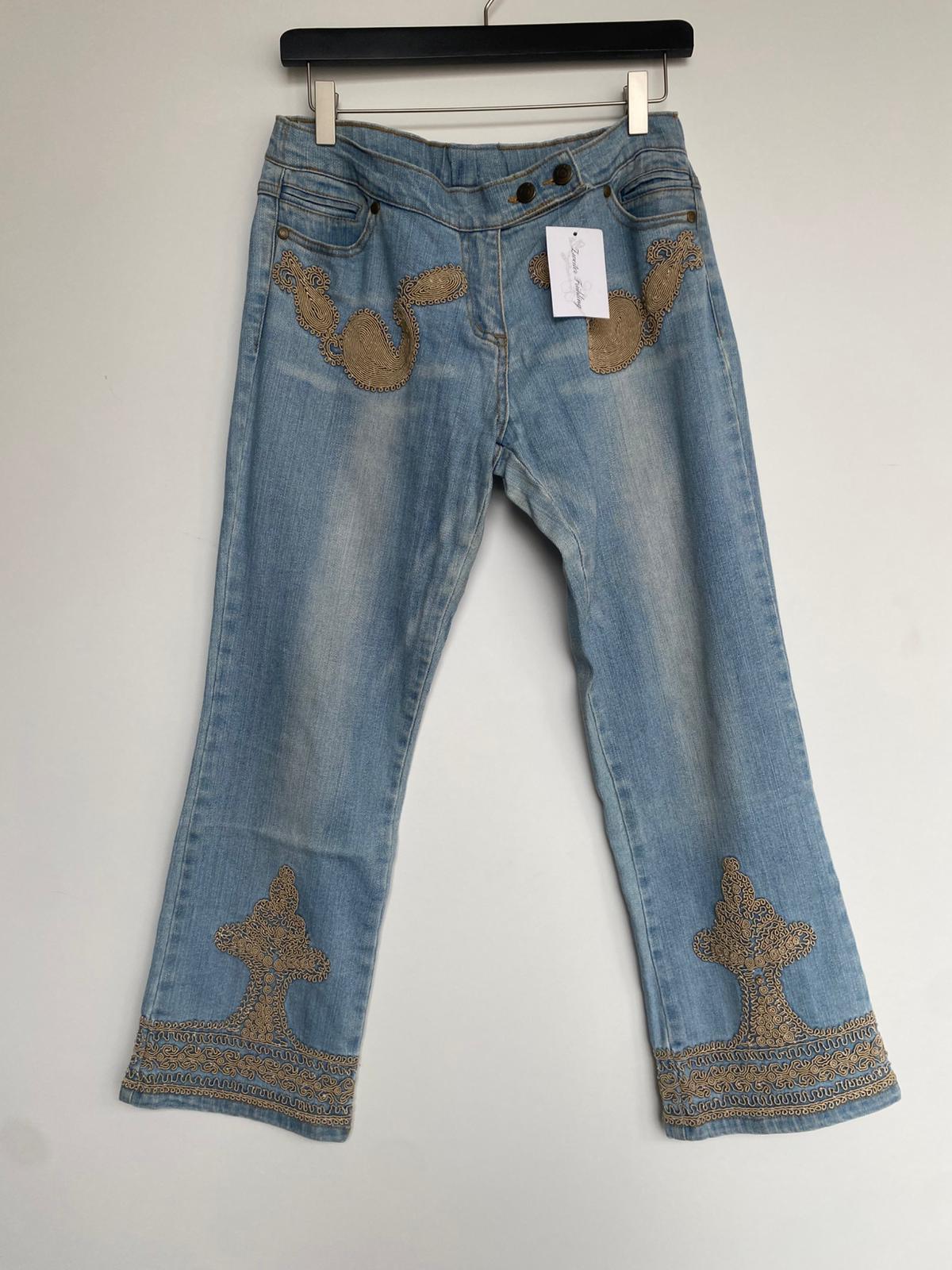 Capri Hose S Hellblau mit Cord Applikationen