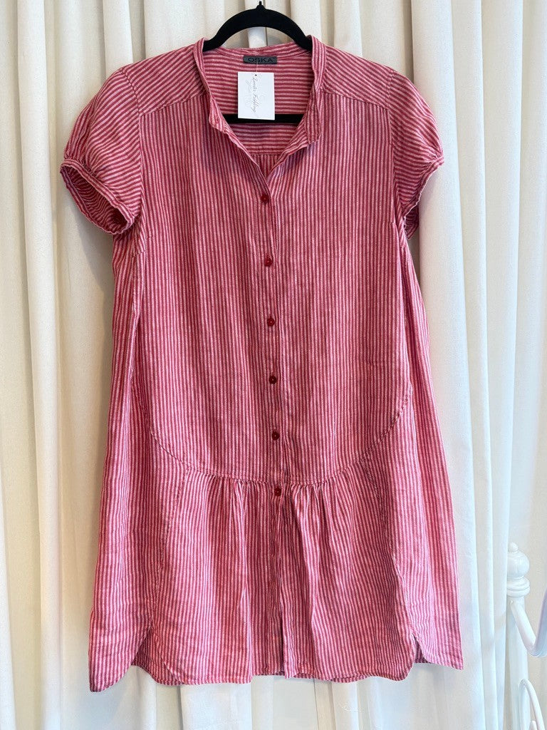 OSKA Kleid L Rot mit weißen Streifen