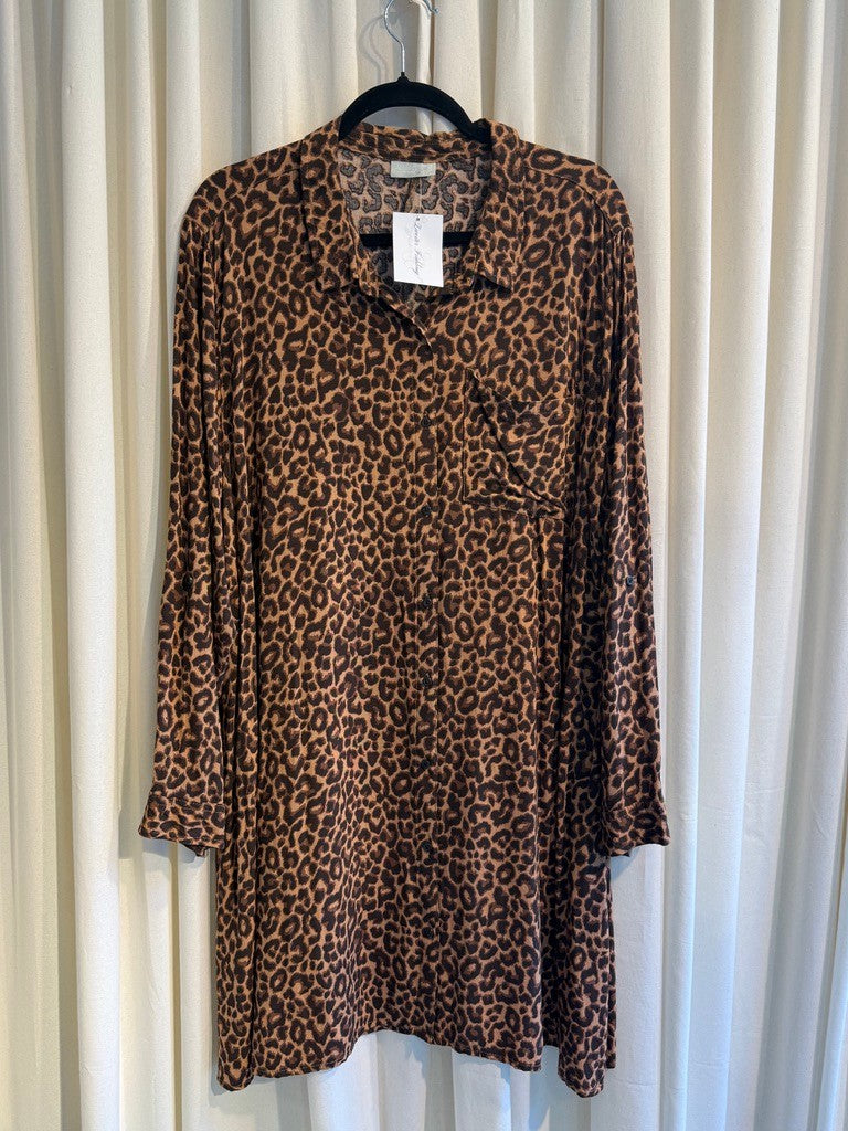 Hemdkleid 56 Braun mit Leopardenmuster