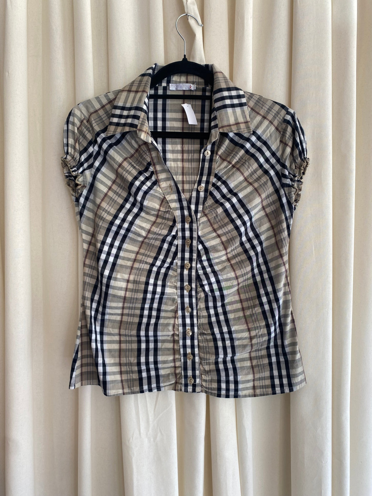 Bluse S Beige kariert