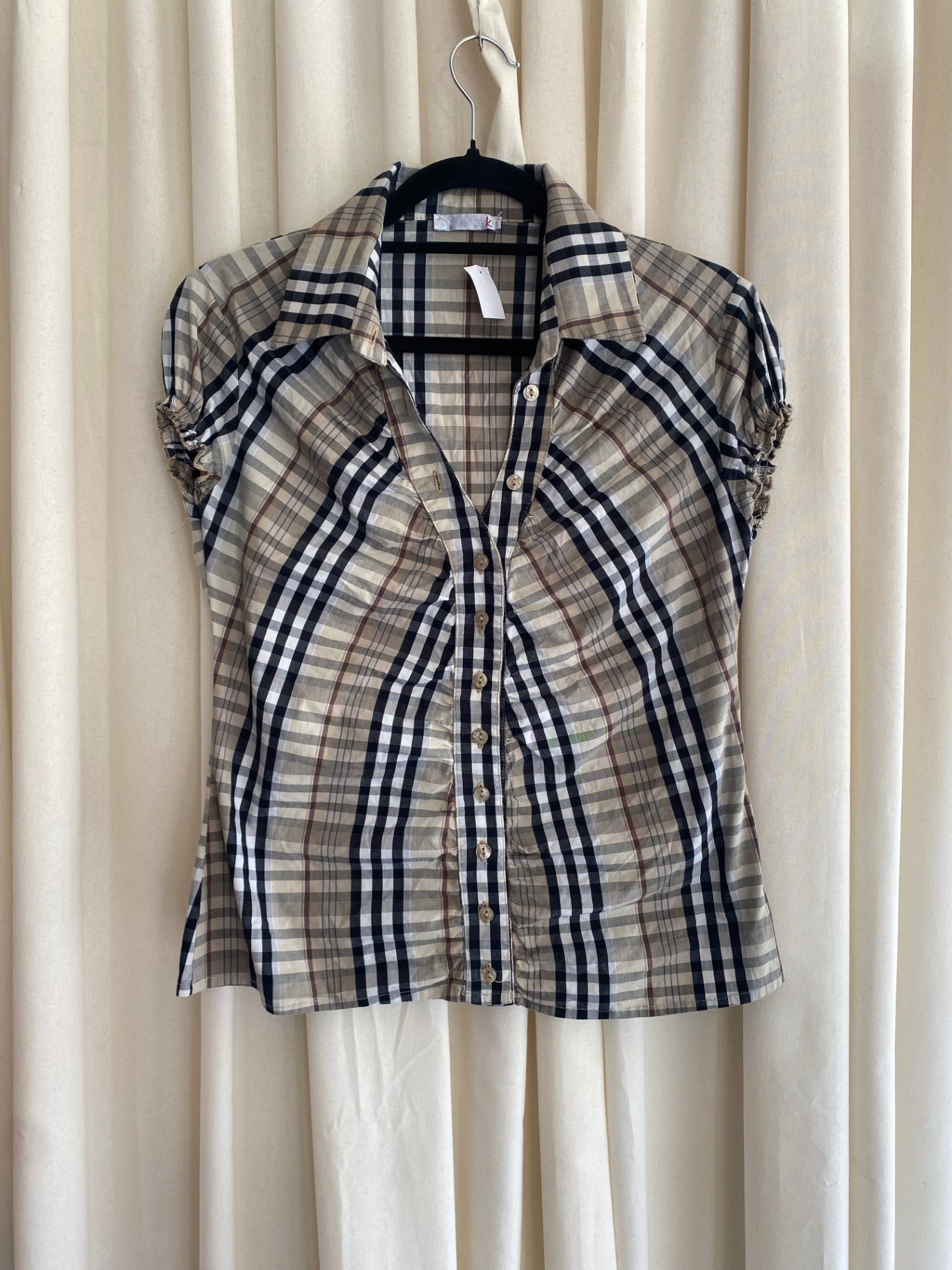 Bluse S Beige kariert