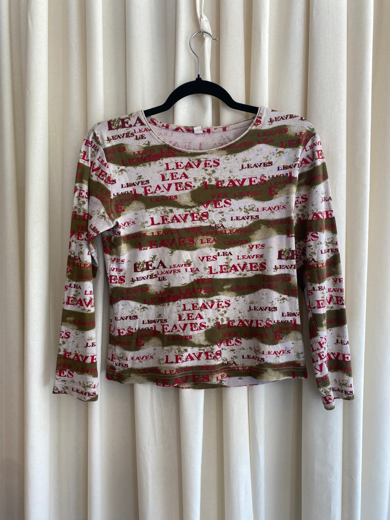 Langarmshirt S/M Beige/Olivgrün