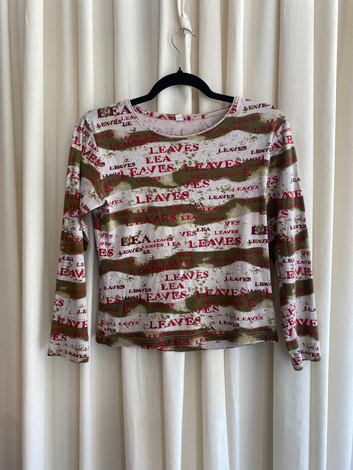 Langarmshirt S/M Beige/Olivgrün