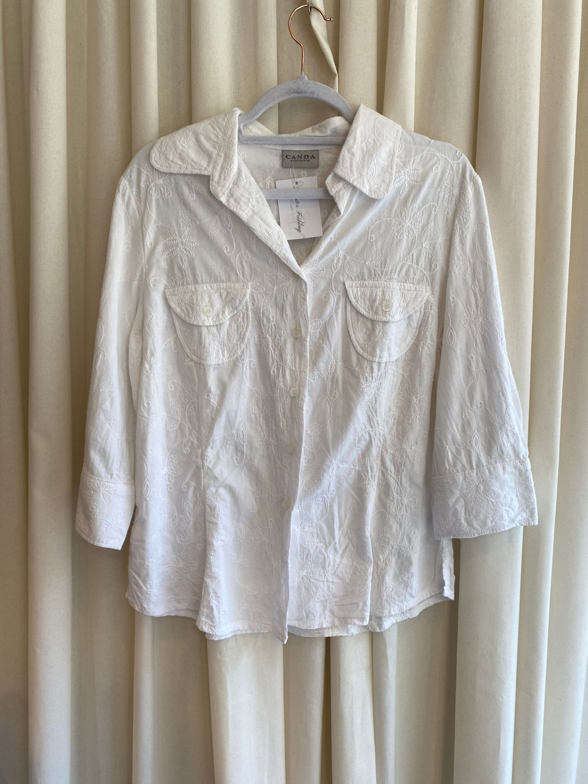 Bluse XL Weiß bestickt
