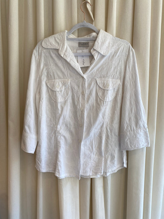 Bluse XL Weiß bestickt