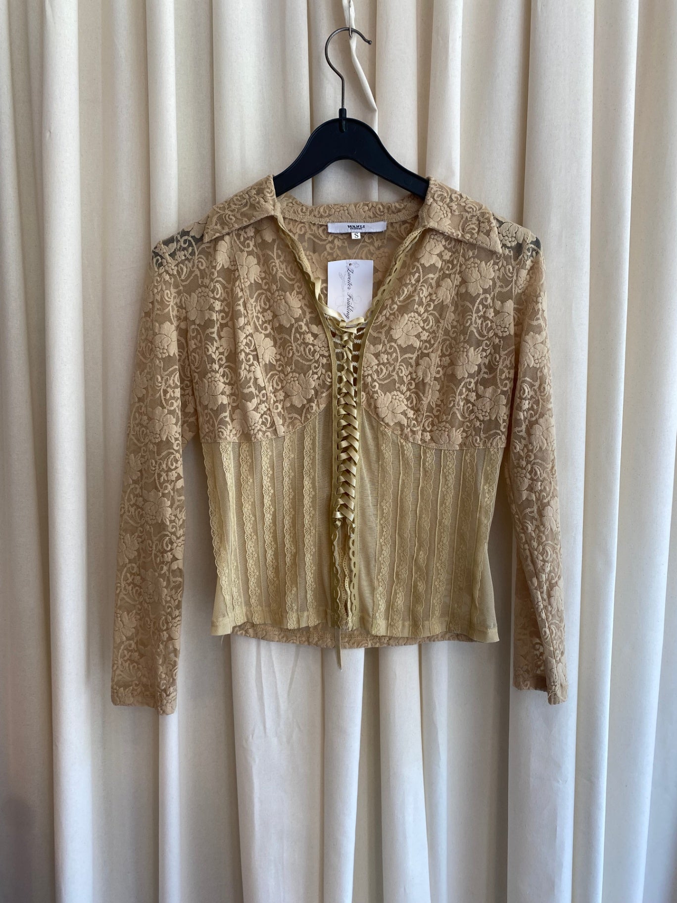 Langarmshirt S Spitze, Beige