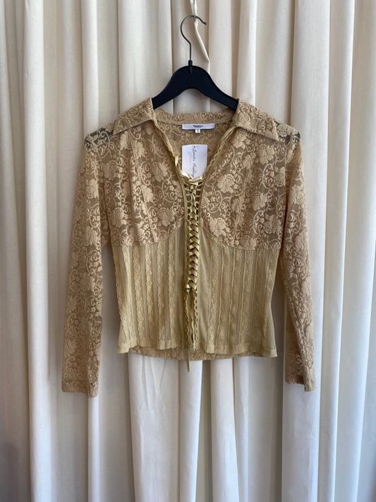 Langarmshirt S Spitze, Beige