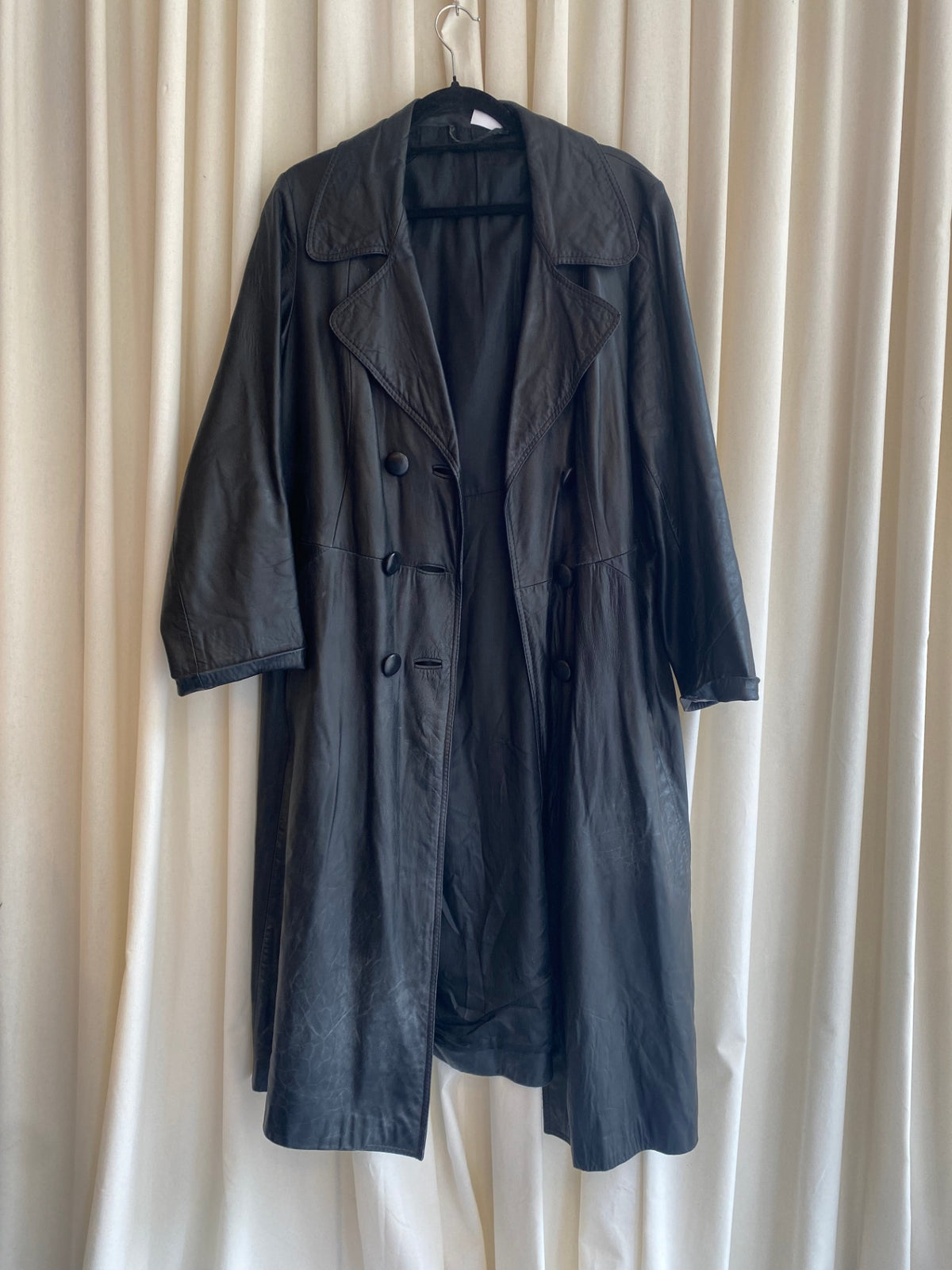 Leder Mantel L Schwarz