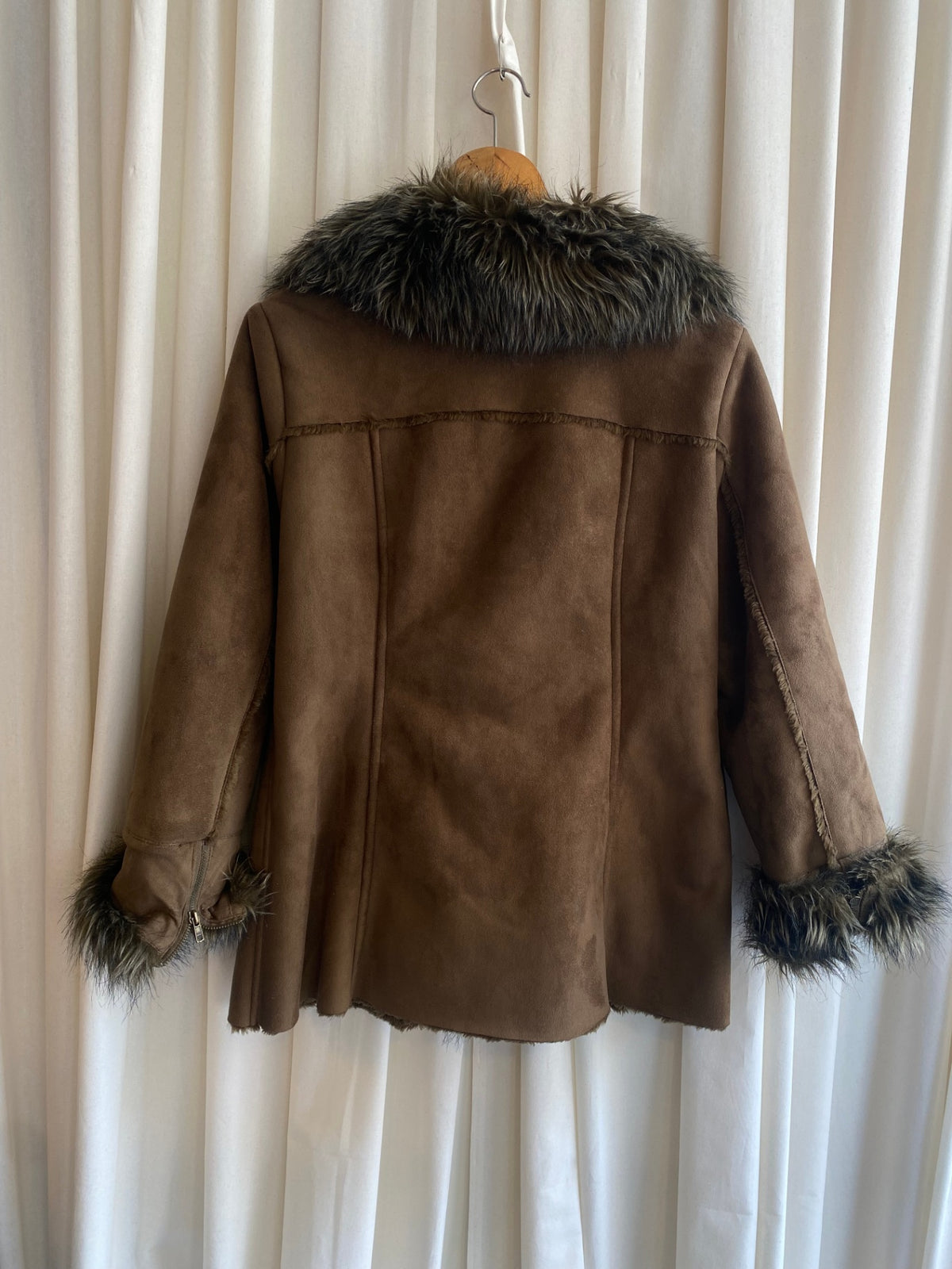 Wildleder-Fell Mantel L Braun