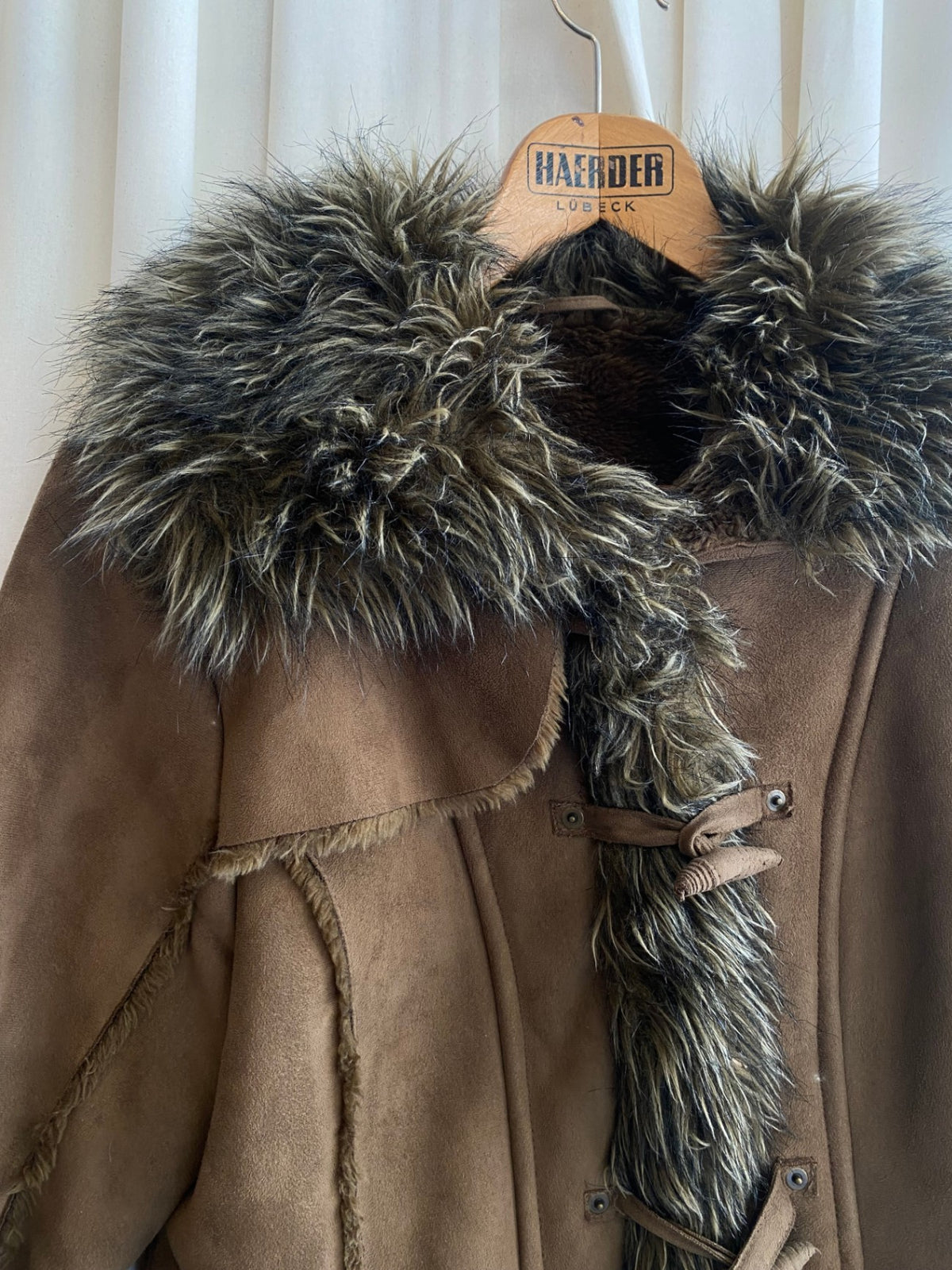 Wildleder-Fell Mantel L Braun