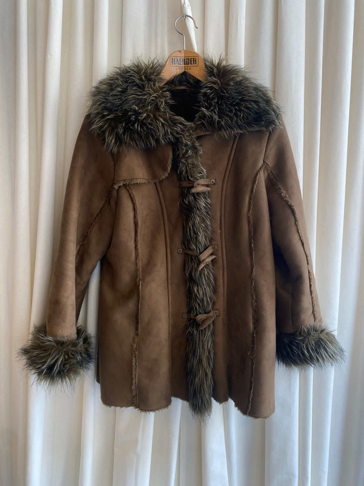 Wildleder-Fell Mantel L Braun