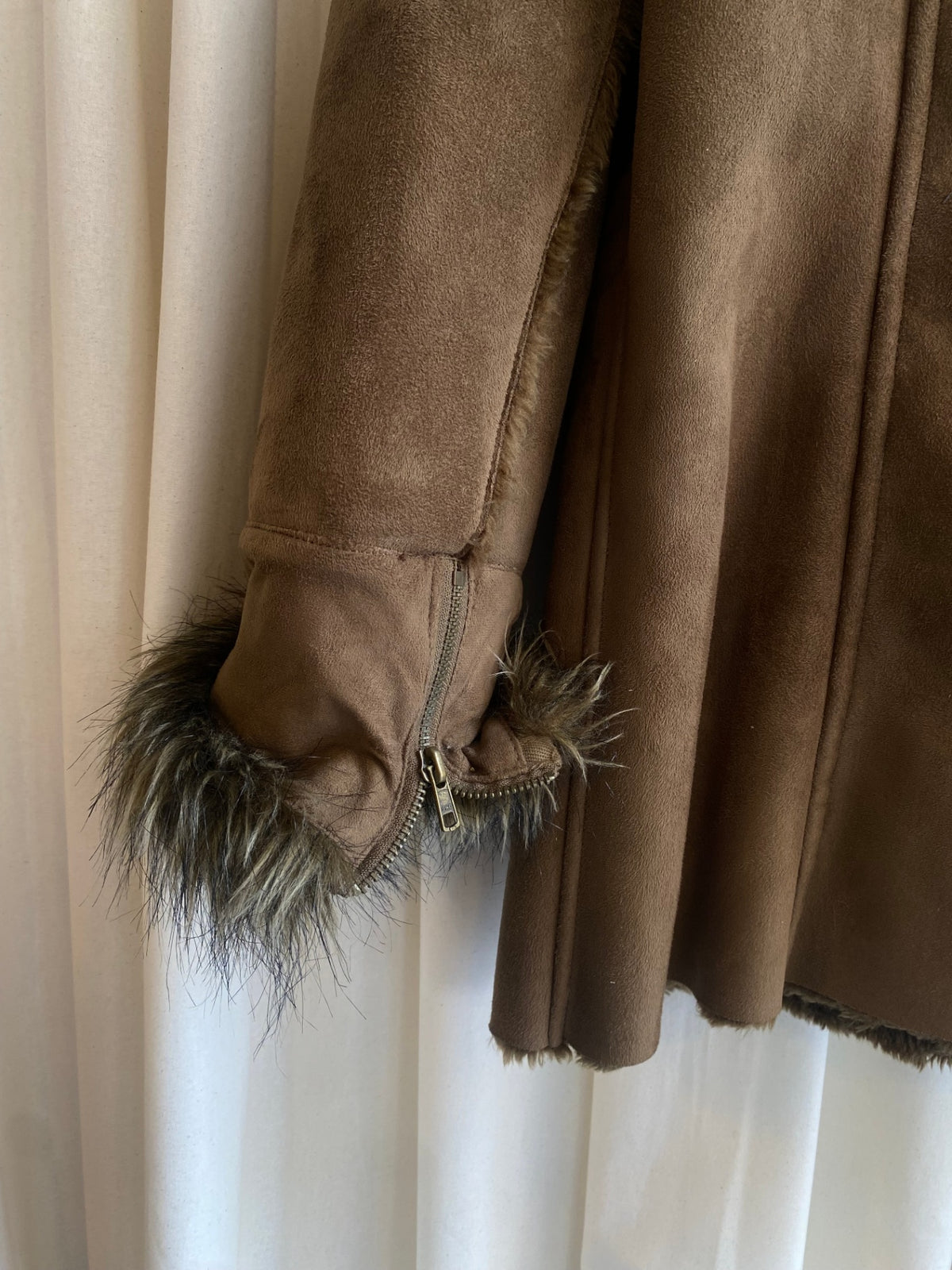Wildleder-Fell Mantel L Braun