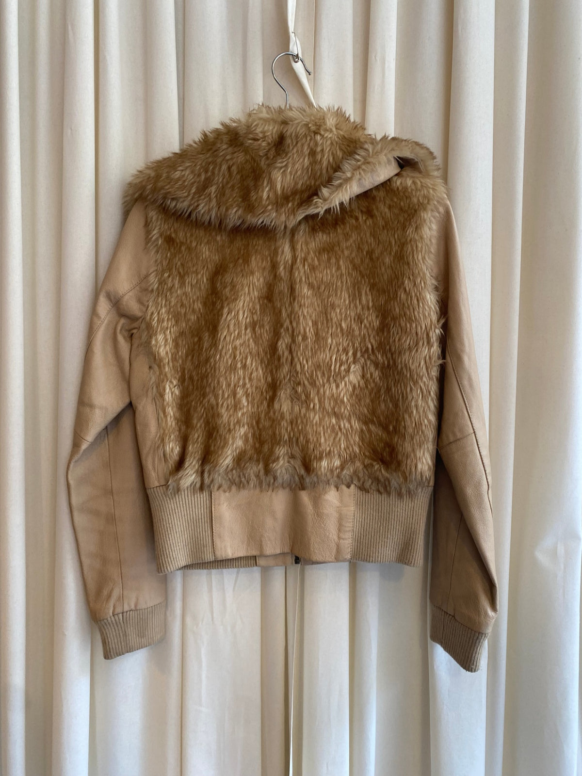 Leder-Fell Jacke S Beige