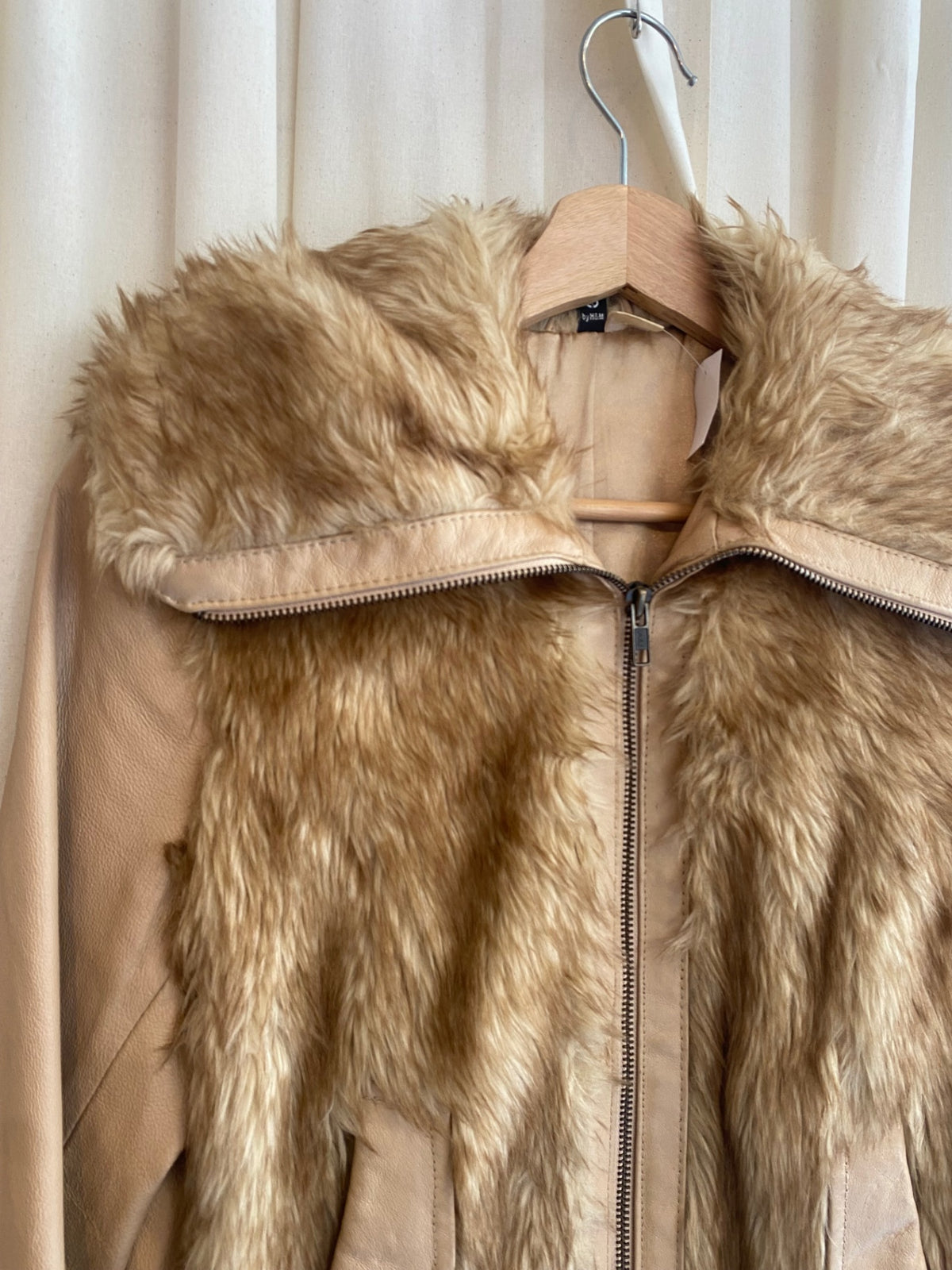 Leder-Fell Jacke S Beige