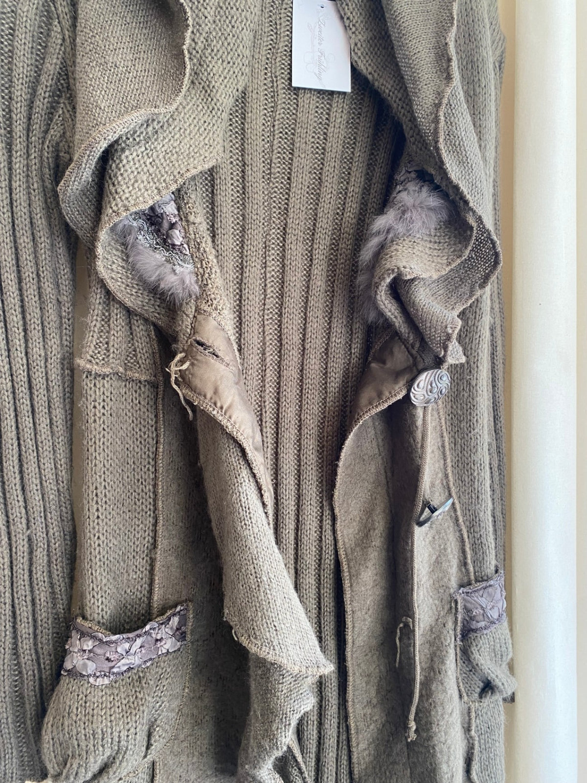 Lange Strickjacke L Braun/Grau