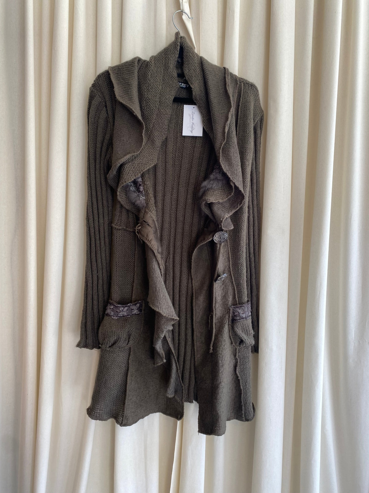 Lange Strickjacke L Braun/Grau