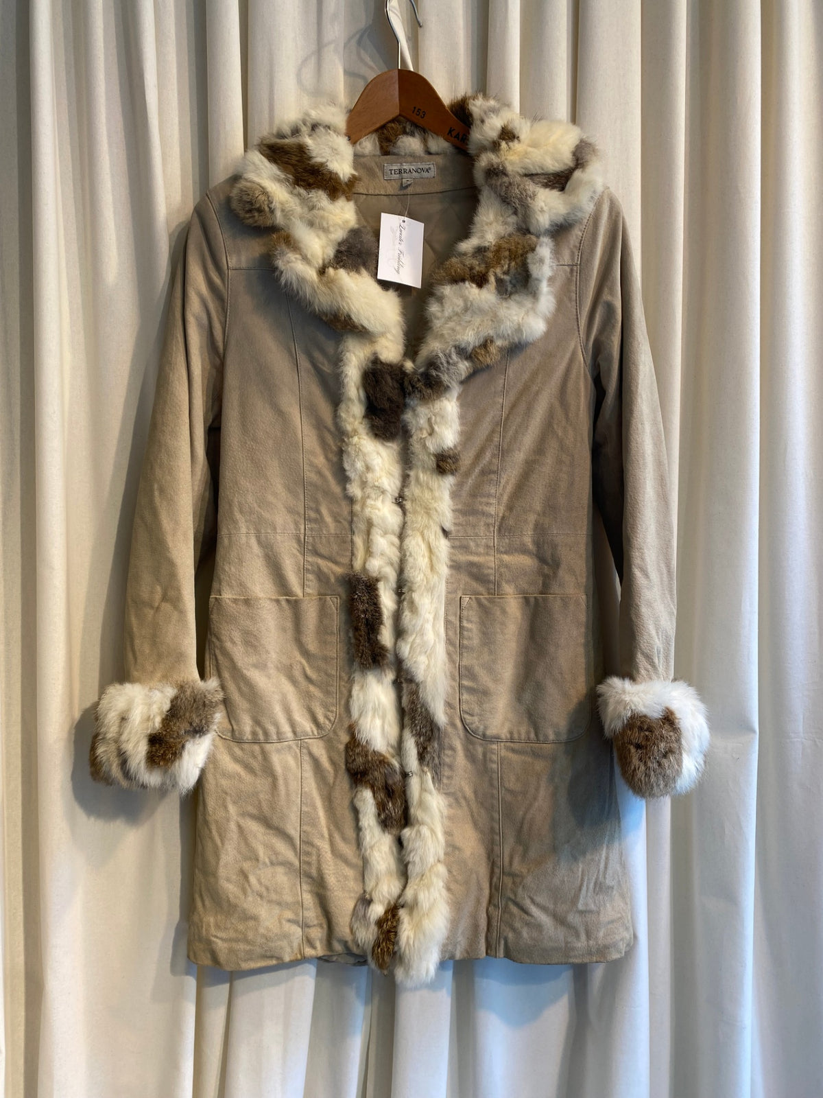 Wildleder-eMantel S Beige, Brauntöne, Mehrfarbig
